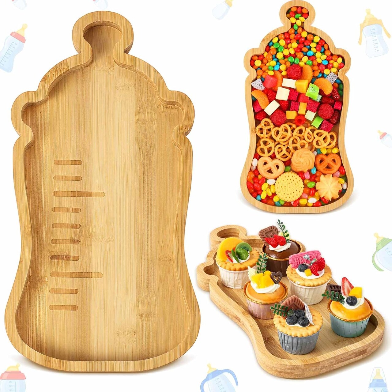 Baby Shower Charcuterie Board Gift 14.96 x 7.87 Inch Milk Bottle Wooden Appetizer Serving Trays Snack